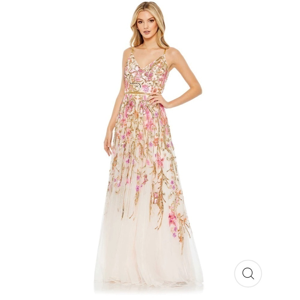 Mac Duggal V NECK FLORAL EMBELLISHED SPAGHETTI STRAP GOWN size 12 NEW $698 - Picture 3 of 17